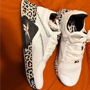 Reebok Women's White and Leopard Print Athletic Shoes